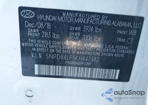 2019 Hyundai Elantra Limited from USA, damaged, VIN 5NPD84LF5KH447382